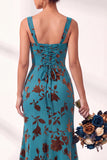 Longue robe de demoiselle d’honneur en velours olive à col carré à col carré fleur et froncée