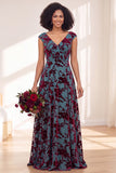 Robe longue de demoiselle d'honneur Fleur Noire Argentée avec mancherons