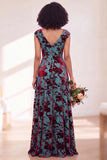 Robe longue de demoiselle d'honneur Fleur Noire Argentée avec mancherons