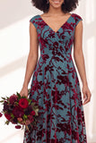 Robe longue de demoiselle d'honneur Fleur Noire Argentée avec mancherons