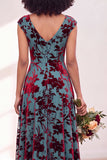 Robe longue de demoiselle d'honneur Fleur Noire Argentée avec mancherons