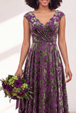 Robe longue de demoiselle d'honneur Fleur Noire Argentée avec mancherons