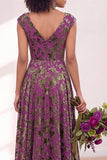 Robe longue de demoiselle d'honneur Fleur Noire Argentée avec mancherons
