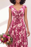 Robe longue de demoiselle d'honneur Fleur Noire Argentée avec mancherons