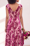 Robe longue de demoiselle d'honneur Fleur Noire Argentée avec mancherons