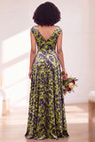 Robe longue de demoiselle d'honneur Fleur Noire Argentée avec mancherons