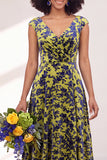 Robe longue de demoiselle d'honneur Fleur Noire Argentée avec mancherons