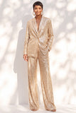 Champagne à paillettes et col châle, costume de soirée deux pièces avec pantalon