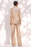 Champagne à paillettes et col châle, costume de soirée deux pièces avec pantalon