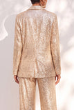 Champagne à paillettes et col châle, costume de soirée deux pièces avec pantalon