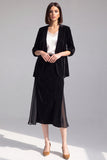 Noir deux pièces en velours, costume de cérémonie longueur midi