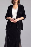 Noir deux pièces en velours, costume de cérémonie longueur midi