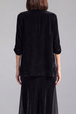 Noir deux pièces en velours, costume de cérémonie longueur midi