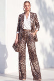 Café à imprimé léopard et paillettes, costume de soirée deux pièces avec pantalon et poches