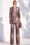Café à imprimé léopard et paillettes, costume de soirée deux pièces avec pantalon et poches