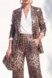 Café à imprimé léopard et paillettes, costume de soirée deux pièces avec pantalon et poches