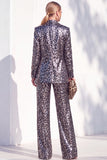 Café à imprimé léopard et paillettes, costume de soirée deux pièces avec pantalon et poches