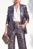 Café à imprimé léopard et paillettes, costume de soirée deux pièces avec pantalon et poches