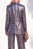 Café à imprimé léopard et paillettes, costume de soirée deux pièces avec pantalon et poches