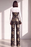 Noir et or en jacquard imprimé, costume deux pièces pour femmes avec pantalon longueur cheville