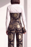 Noir et or en jacquard imprimé, costume deux pièces pour femmes avec pantalon longueur cheville