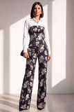 Noir et or en jacquard imprimé, costume deux pièces pour femmes avec pantalon longueur cheville