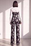 Noir et or en jacquard imprimé, costume deux pièces pour femmes avec pantalon longueur cheville