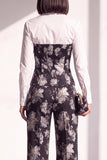 Noir et or en jacquard imprimé, costume deux pièces pour femmes avec pantalon longueur cheville