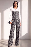 Noir et or en jacquard imprimé, costume deux pièces pour femmes avec pantalon longueur cheville