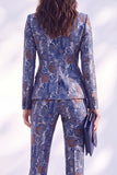 Bleu foncé ajusté à revers en pointe, costume deux pièces pour femmes avec pantalon