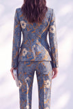 Bleu foncé ajusté à revers en pointe, costume deux pièces pour femmes avec pantalon