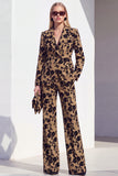Vintage noir à imprimé floral et revers en pointe, costume deux pièces pour femmes avec pantalon