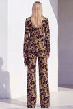 Vintage noir à imprimé floral et revers en pointe, costume deux pièces pour femmes avec pantalon