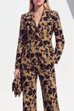 Vintage noir à imprimé floral et revers en pointe, costume deux pièces pour femmes avec pantalon