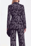 Vintage noir à imprimé floral et revers en pointe, costume deux pièces pour femmes avec pantalon