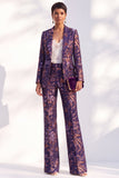 À fleurs bleues et revers, costume deux pièces pour femmes avec pantalon