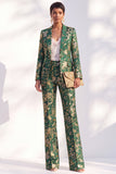 À fleurs bleues et revers, costume deux pièces pour femmes avec pantalon