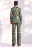 À fleurs bleues et revers, costume deux pièces pour femmes avec pantalon