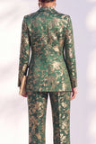 À fleurs bleues et revers, costume deux pièces pour femmes avec pantalon