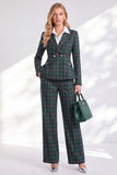 Vintage à imprimé quadrillé vert et revers crantés, costume deux pièces avec pantalon