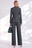 Vintage à imprimé quadrillé vert et revers crantés, costume deux pièces avec pantalon