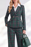 Vintage à imprimé quadrillé vert et revers crantés, costume deux pièces avec pantalon