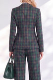 Vintage à imprimé quadrillé vert et revers crantés, costume deux pièces avec pantalon