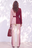 Rose bordeaux à revers en pointe avec ceinture, costume deux pièces pour femmes avec pantalon