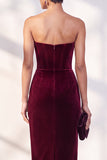 Bourgogne en velours à corset sans bretelles, robe de travail midi fourreau