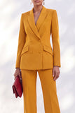 Vintage acacia à revers et poches, costume deux pièces pour femmes avec pantalon