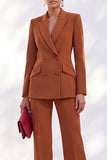 Vintage acacia à revers et poches, costume deux pièces pour femmes avec pantalon
