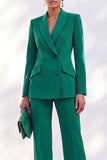 Vintage acacia à revers et poches, costume deux pièces pour femmes avec pantalon