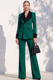 Bleu Berlin boutonné à manches longues, costume deux pièces pour femmes avec pantalon