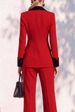 Bleu Berlin boutonné à manches longues, costume deux pièces pour femmes avec pantalon